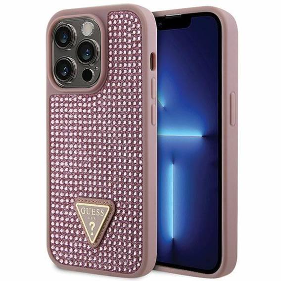 Oryginalne Etui IPHONE 14 PRO Guess Hardcase Rhinestone Triangle (GUHCP14LHDGTPP) różowe