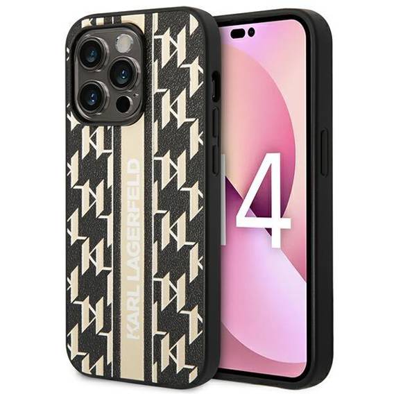 Oryginalne Etui IPHONE 14 PRO Karl Lagerfeld Hardcase Monogram Stripe (KLHCP14LPGKLSKW) brązowe