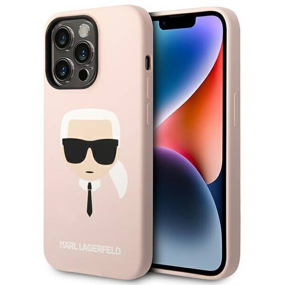 Oryginalne Etui IPHONE 14 PRO Karl Lagerfeld Hardcase Silicone Karl`s Head jasny róż