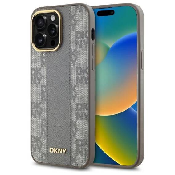 Oryginalne Etui IPHONE 14 PRO MAX DKNY Hardcase Leather Checkered Mono Pattern MagSafe (DKHMP14XPCPVSLE) beżowe