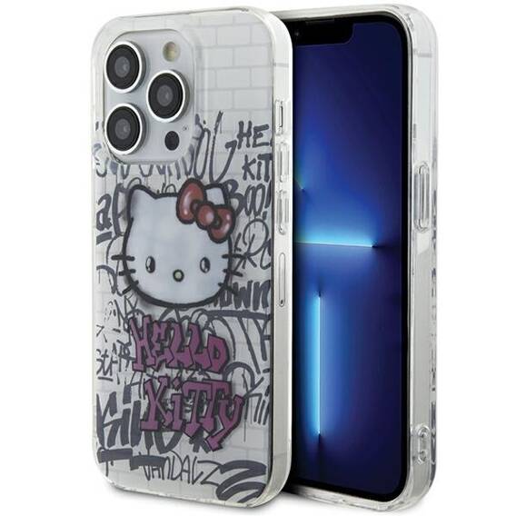 Oryginalne Etui IPHONE 14 PRO MAX Hello Kitty Hardcase IML Kitty On Bricks Graffiti (HKHCP14XHDGPHT) białe