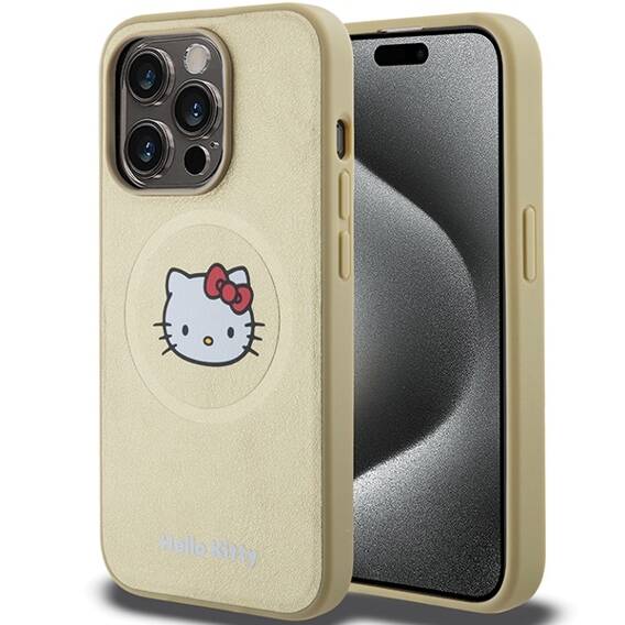 Oryginalne Etui IPHONE 14 PRO MAX Hello Kitty Hardcase Leather Kitty Head MagSafe (HKHMP14XPGHCKD) złote