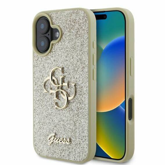 Oryginalne Etui IPHONE 16 Guess Hardcase Fixed Glitter Big 4G (GUHCP16SHG4SGD) złote