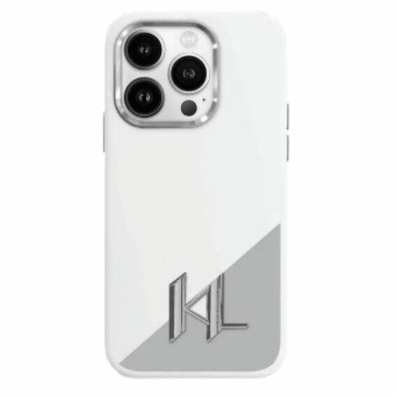 Oryginalne Etui IPHONE 16 Karl Lagerfeld Hardcase Silicone Initial Metal Logo MagSafe (KLHMP16SSCMKMPCH) białe