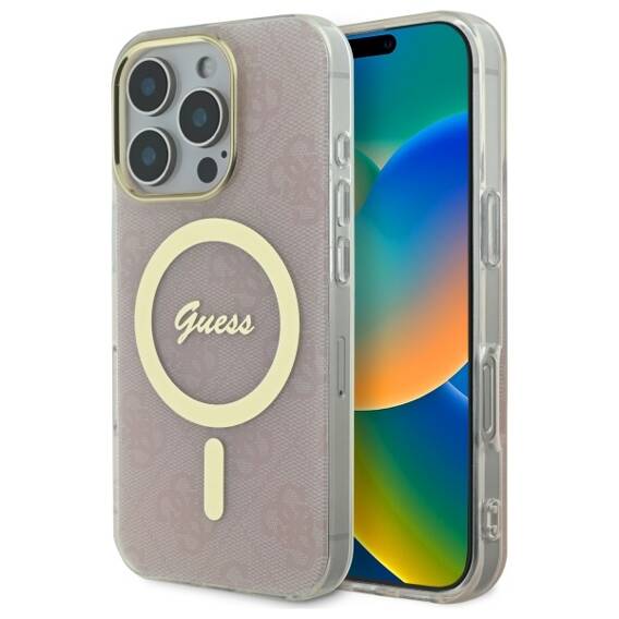 Oryginalne Etui IPHONE 16 PRO Guess Hardcase IML 4G MagSafe (GUHMP16LH4STP) różowe