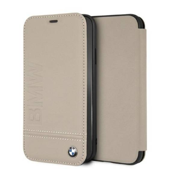 Oryginalne Etui IPHONE XR BMW Book Logo Imprint beżowe