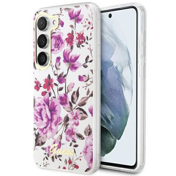 Oryginalne Etui SAMSUNG GALAXY S23 Guess Flower Collection (GUHCS23SHCFWST) białe