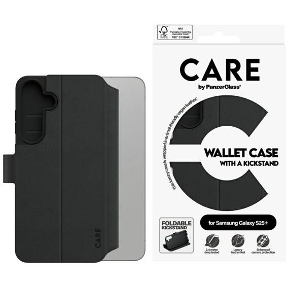 Oryginalne Etui SAMSUNG GALAXY S25+ CARE by PanzerGlass Feature Wallet Kickstand czarne