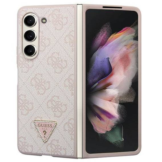 Oryginalne Etui SAMSUNG GALAXY Z FOLD 5 Guess Hardcase Leather 4G Triangle Strass (GUHCZFD5P4TDPP) różowe