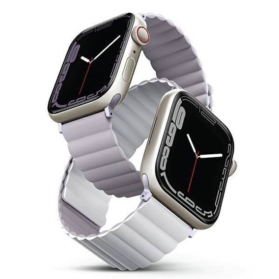 Pasek do APPLE WATCH 4 / 5 / 6 / 7 / 8 / SE (38 / 40 / 41 MM) UNIQ Revix Reversible Magnetic liliowo - białe