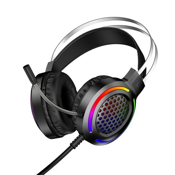 Słuchawki Gamingowe LED Przewodowe + Mikrofon KAKU (KSC-454) czarne