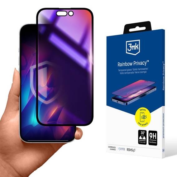 Szkło Hartowane 5D IPHONE 16 PRO MAX 3mk Rainbow Privacy czarne