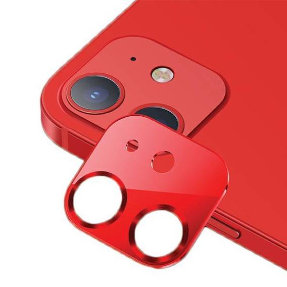 Szkło Hartowane na Aparat IPHONE 12 MINI USAMS Camera Lens Glass Metal czerwone