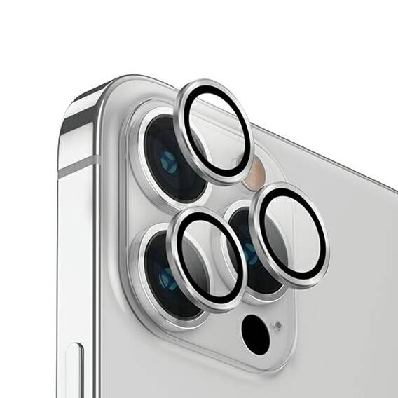 Szkło Hartowane na Aparat IPHONE 14 PRO / 14 PRO MAX UNIQ Optix Aluminium Camera Lens Protector z Aplikatorem srebrne