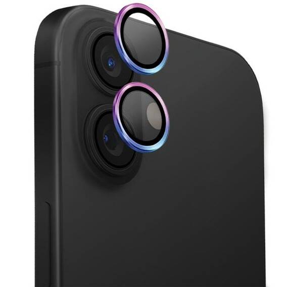 Szkło Hartowane na Aparat IPHONE 16 / IPHONE 16 PLUS UNIQ Optix Aluminium Camera Lens Protector z Aplikatorem Iridescent