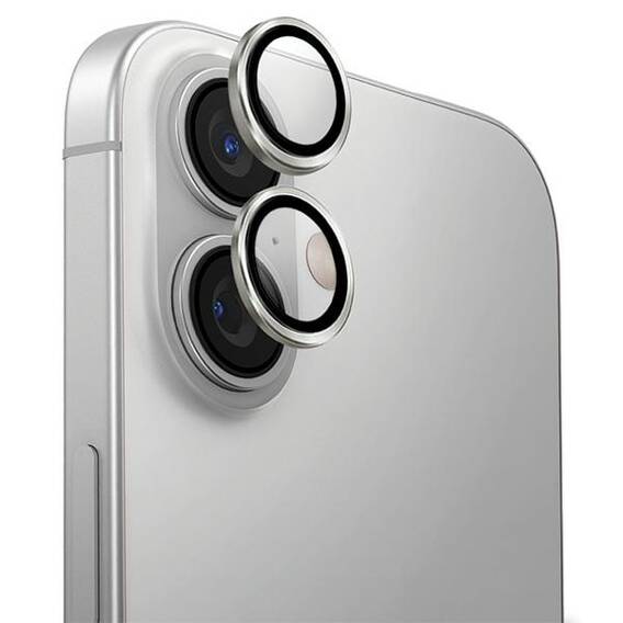 Szkło Hartowane na Aparat IPHONE 16 / IPHONE 16 PLUS UNIQ Optix Aluminium Camera Lens Protector z Aplikatorem Sterling srebrne