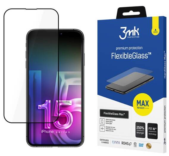 Szkło Hybrydowe IPHONE 15 PRO MAX 3mk Flexible Glass Max czarne