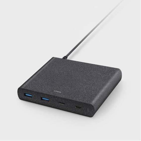 UNIQ Ład. siec. HUB Surge 90W czarny /charcoal black 2xUSB Quick Charge 3.0 + 2xUSB-C PD 3.0 (LITHOS Collective)