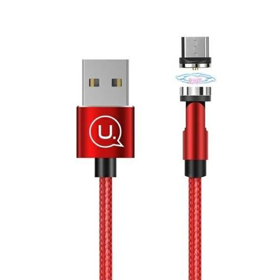 USAMS Kabel magnetyczny U59 microUSB 2.1A Fast Charge 1m pleciony czerwony/red SJ474USB02 (US-SJ474) regulowany kąt
