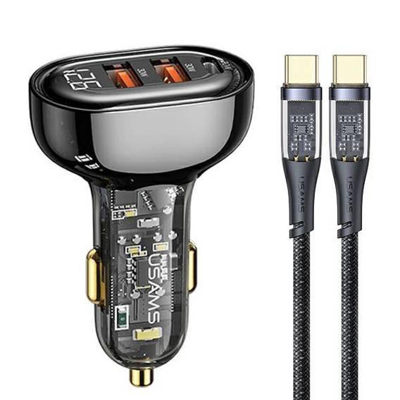 USAMS Ład. sam. 2xUSB+1xUSB-C 80W Fast Charge + kabel USB-C - USB-C  BXLACCTC01