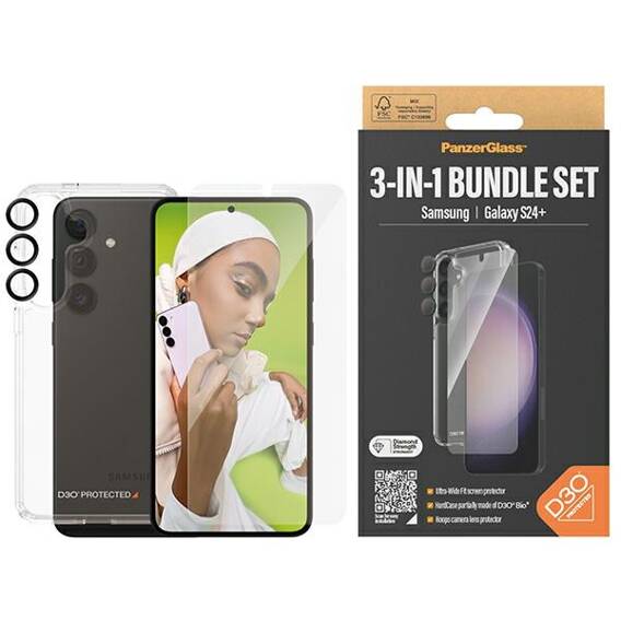 Zestaw 3w1 SAMSUNG GALAXY S24+ PanzerGlass Bundle 3in1 Hardcase + Screen Protector + Camera Lens B1211+7351 transparentne