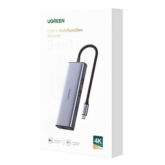 Adapter UGREEN 9w1 CM490 Hub USB-C, 2x USB-A 3.0, USB-A 2.0, 2x HDMI 4K/60Hz, SD/TF, RJ45