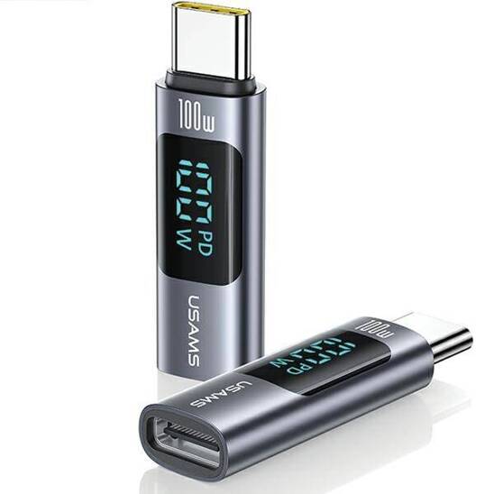 Adapter USB-C - USB-C Digital Display 100W USAMS AU18 SJ682TC01 (US-SJ682) stalowy/aluminium 