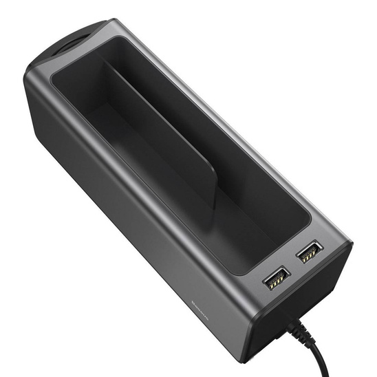 Baseus Deluxe Metalowy organizer samochodowy z uchwytem na kubek, 2x ładowanie USB (czarny)