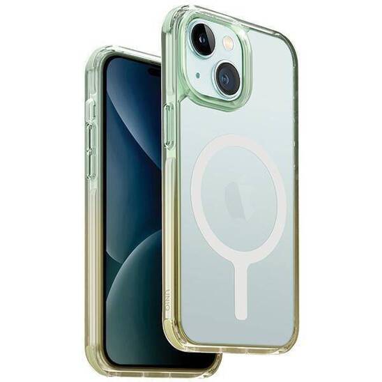 Etui APPLE IPHONE 15 UNIQ Combat Duo Magclick Charging zielono-żółte