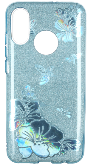 Etui Brokat Glitter LG K10 2018 niebieski kwiat