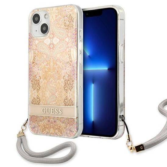 Etui IPHONE 13 MINI Guess Hardcase Flower Strap (GUHCP13SHFLSD) złote