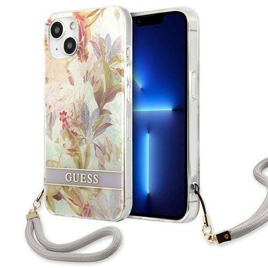 Etui IPHONE 13 MINI Guess Hardcase Flower Strap (GUHCP13SHFLSU) fioletowe