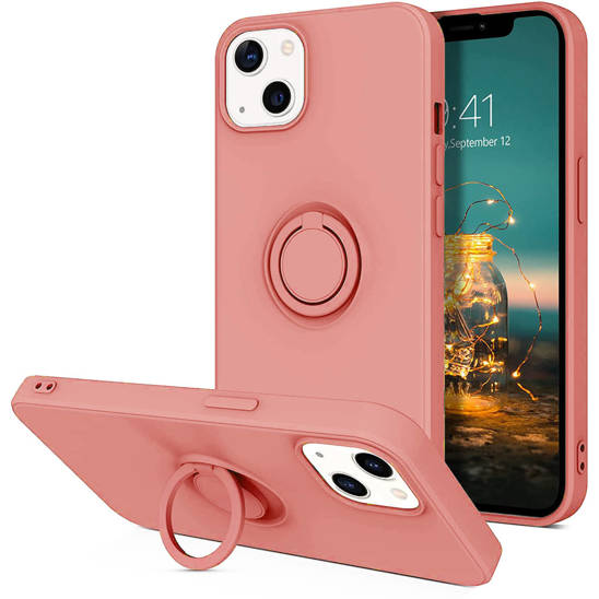 Etui IPHONE 13 MINI Silikonowe Ring Pierścień Magnetyczny Silicone Ring różowe