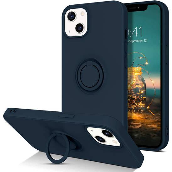 Etui IPHONE 13 Silikonowe Ring Pierścień Magnetyczny Silicone Ring granatowe