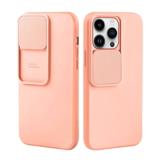 Etui IPHONE 14 PRO Silikonowe z Osłoną na Aparat Nexeri Silicone Lens brzoskwiniowe