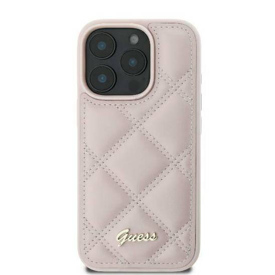 Etui IPHONE 16 Guess Hardcase Quiled Metal Logo (GUHCP16SPSQSQSP) różowe