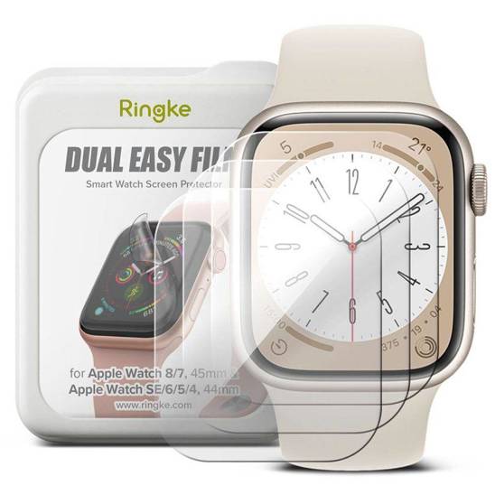 Folia Ochronna APPLE WATCH 4 / 5 / 6 / 7 / 8 / SE ( 44 / 45 MM) Rinke Dual Easy 3-pack Clear transparentne