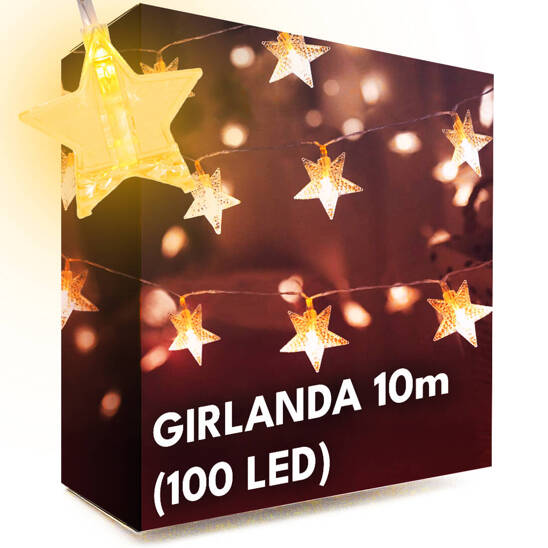 Girlanda LED 10m (100 LED) Gwiazdki Ciepły Biały