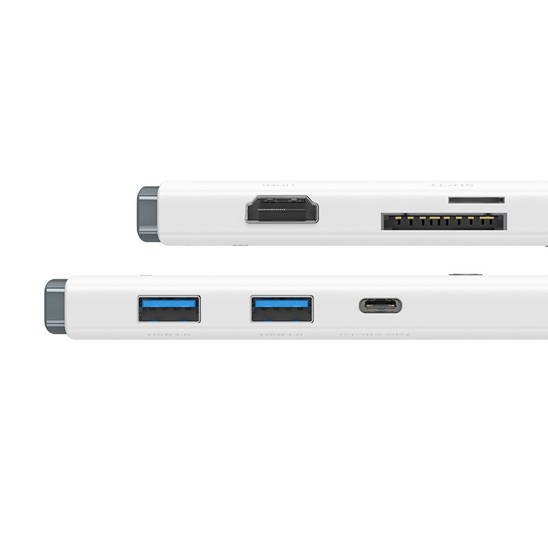 Hub 6w1 Baseus Lite Series USB-C do 2x USB 3.0 + USB-C PD + HDMI + SD/TF (biały)