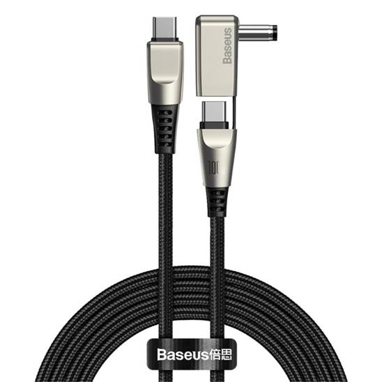 Kabel 100W 2m USB Typ C na USB Typ C + Adapter DC Ładowania Laptopa Szybkie Ładowanie i Transfer Danych Baseus Flash Series One-for-two (CA1T2-A01) czarny