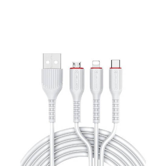 Kabel 3w1 3.1A 1,2m USB - Lightning + USB-C + Micro USB Jellico MT-13 biały  