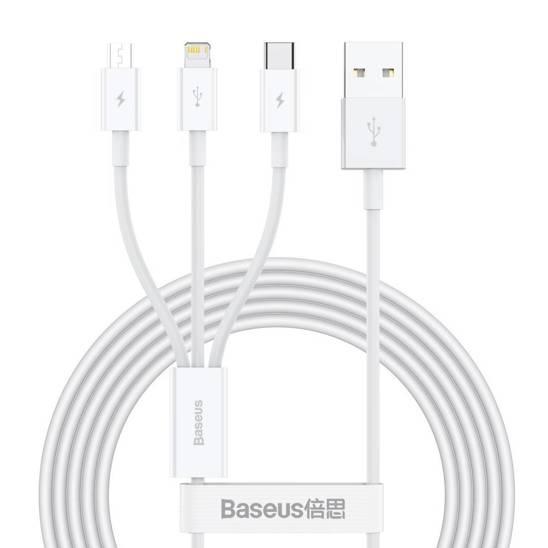 Kabel 3w1 3.5A 1.2m USB - Micro USB + USB-C + Lightning Baseus Superior Series biały