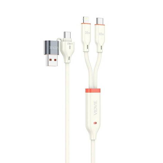 Kabel VIDVIE CB4028 USB + Type-C/Type-C + iPhone 60W, 1.2M beżowy