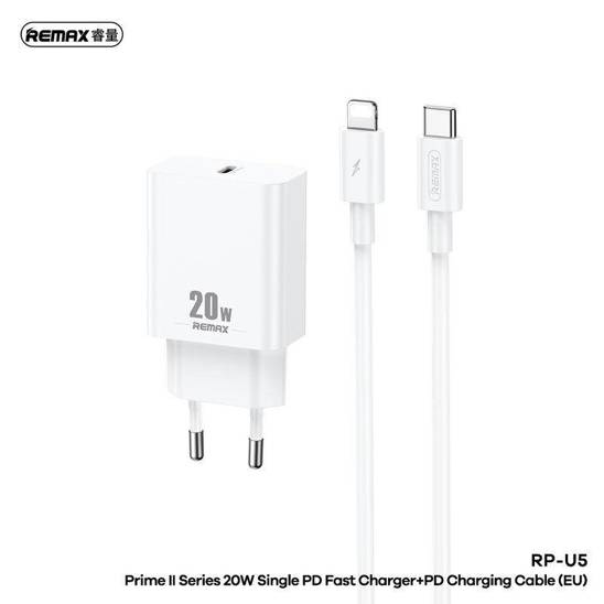 Ładowarka Sieciowa 20W + Kabel 1m USB-C - Lightning Remax Prime II Series RP-U5 białe