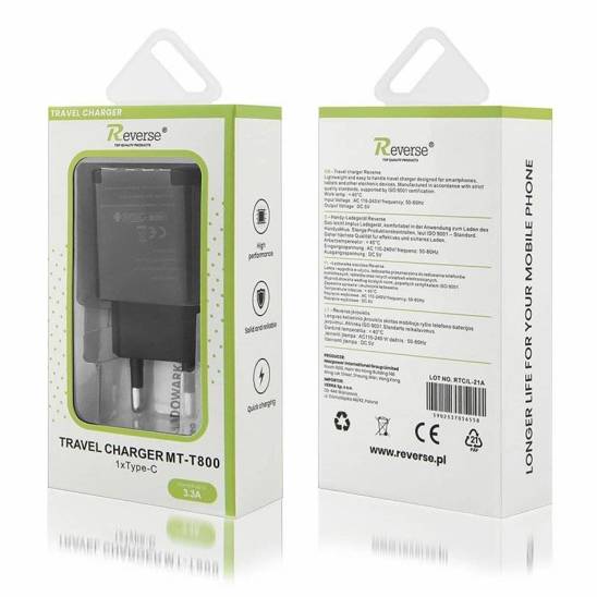 Ładowarka Sieciowa 3,3A Quick Charge 3.0 1x USB Typ C Reverse MT-T800 czarna