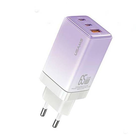 Ładowarka Sieciowa USAMS 2xUSB-C+1xUSB 65W (only head) GaN PD3.0 +QC3.0 Fast Charging fioletowy/gradient purple Sandru Series CC180TC03 (US-CC180)