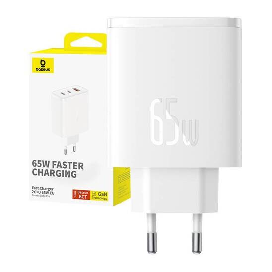 Ładowarka sieciowa Baseus OS-Cube Pro 2xUSB-C + USB, 65W (biała)