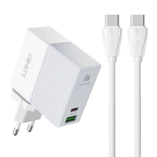 Ładowarka sieciowa LDNIO A2620C USB, USB-C 65W + kabel USB-C - USB-C