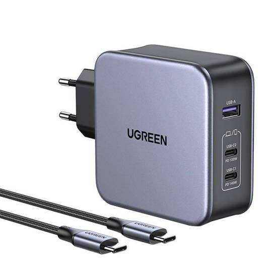 Ładowarka sieciowa UGREEN CD289, 2x USB-C, 1x USB-A, GaN, 140W, Kabel 2m (Czarna)