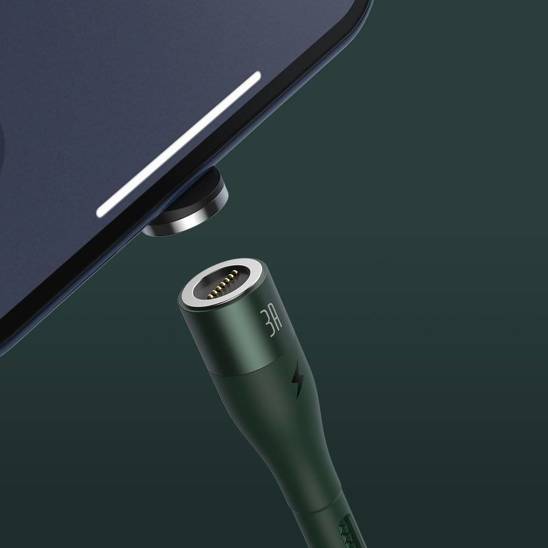 Magnetyczny Kabel 2,4A 1m USB na iPhone Lightning Szybkie Ładowanie i Transfer Danych Baseus Zinc Magnetic Safe (CALXC-K06) zielony